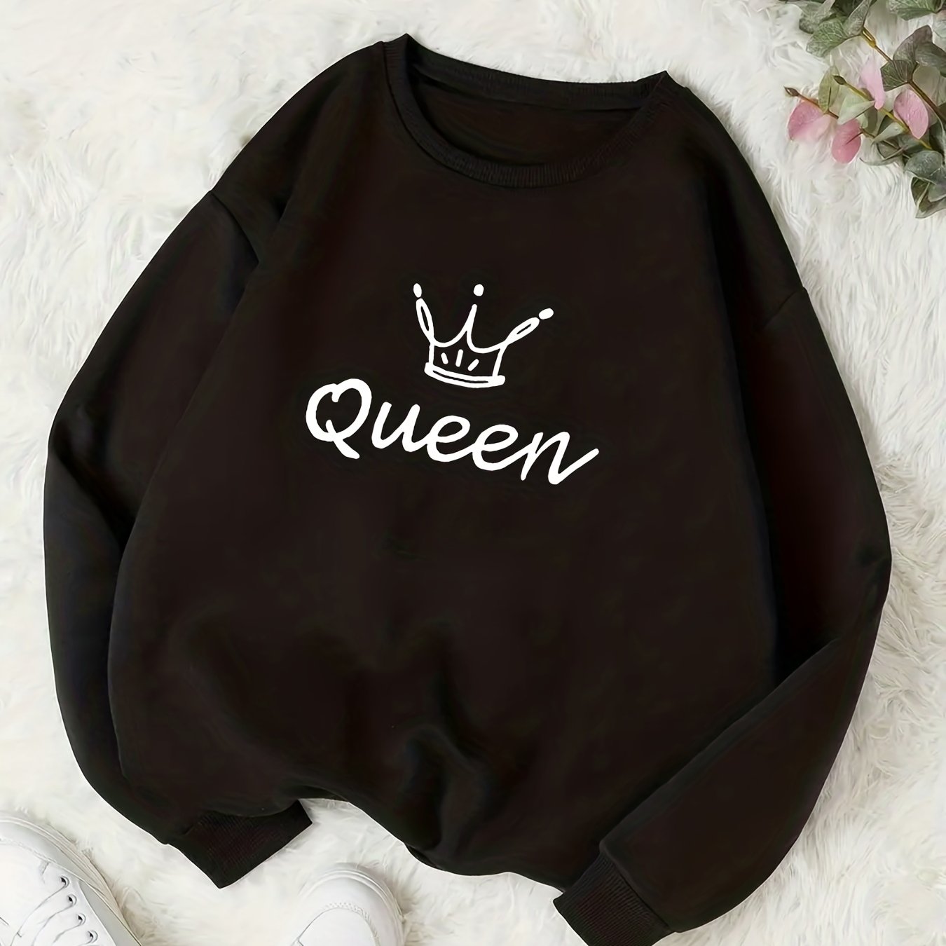 Queen Print Sweatshirt Crew Neck Casual Long Sleeve Women's Clothing