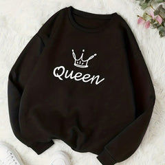Queen Print Sweatshirt Crew Neck Casual Long Sleeve Women's Clothing