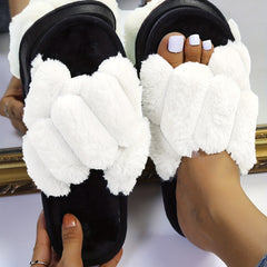 Plush Cross Strap Slippers for Women - Indoor Comfort Shoes