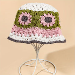 Y2K Flower Hollow Knit Bucket Hat for Women