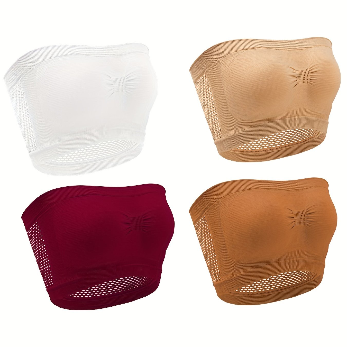 4 Pack Plus Size Strapless Bandeau Bra Set High Stretch Tube Bra
