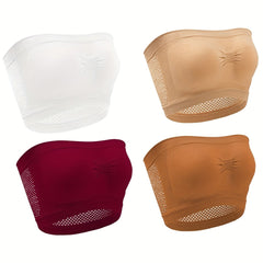 4 Pack Plus Size Strapless Bandeau Bra Set High Stretch Tube Bra