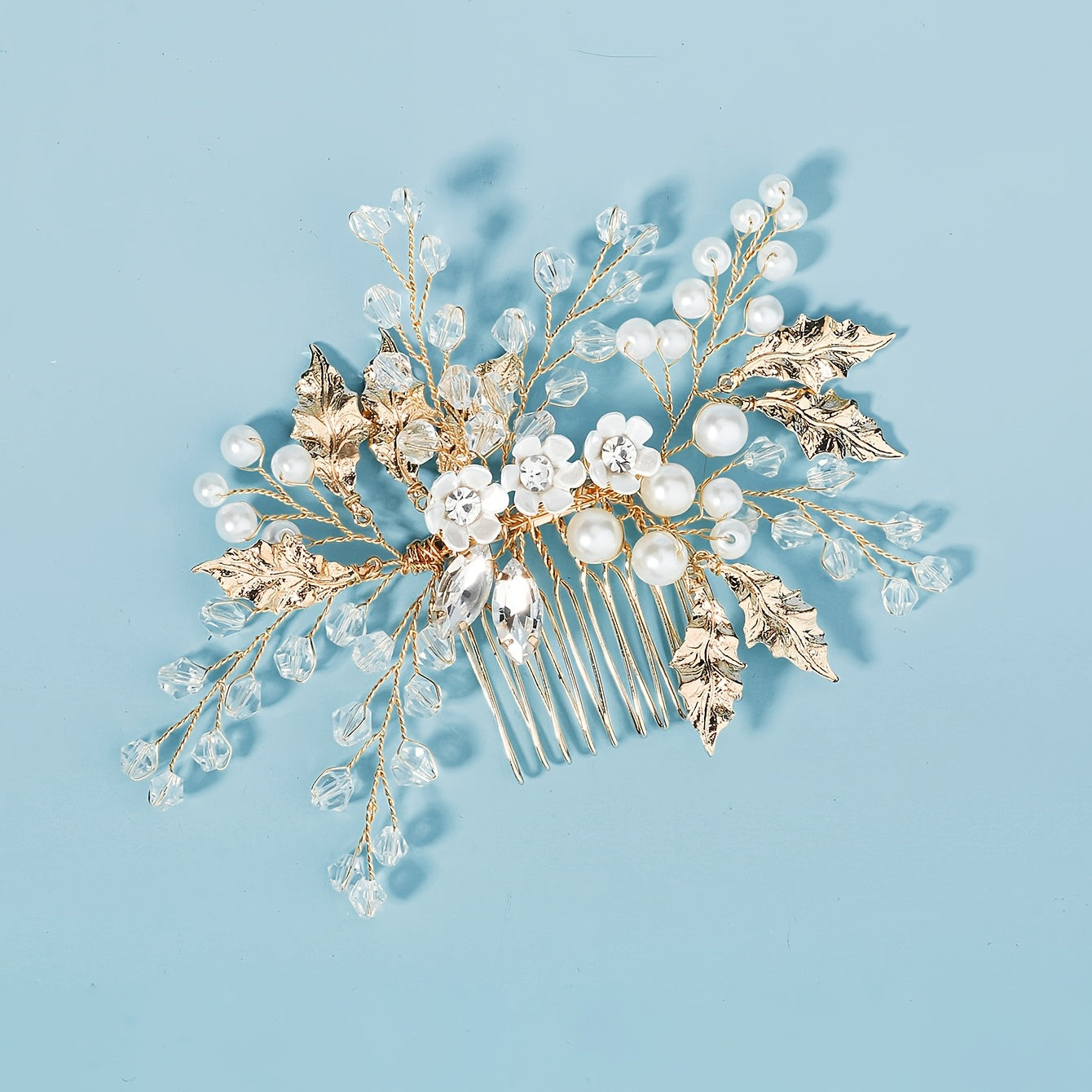 Golden Pearl Bridal Hair Piece Wedding Hair Vine Crystal Hair Clip
