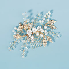 Golden Pearl Bridal Hair Piece Wedding Hair Vine Crystal Hair Clip