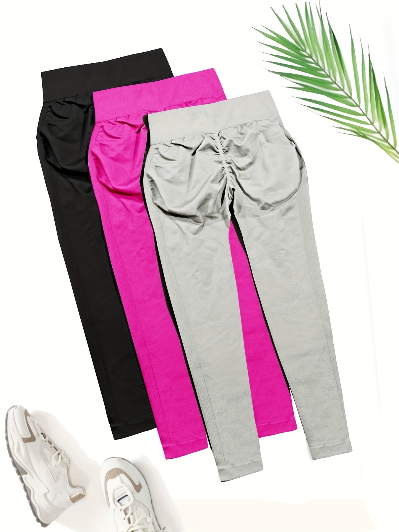3pc Seamless Yoga Leggings High Waist Slimming Fitness Sports Pants