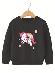 Cartoon Star Unicorn Graphic Sweatshirt Top For Little Girls
