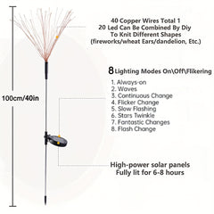 Solar Fireworks Lights 8 Modes Outdoor Waterproof 200 LEDs