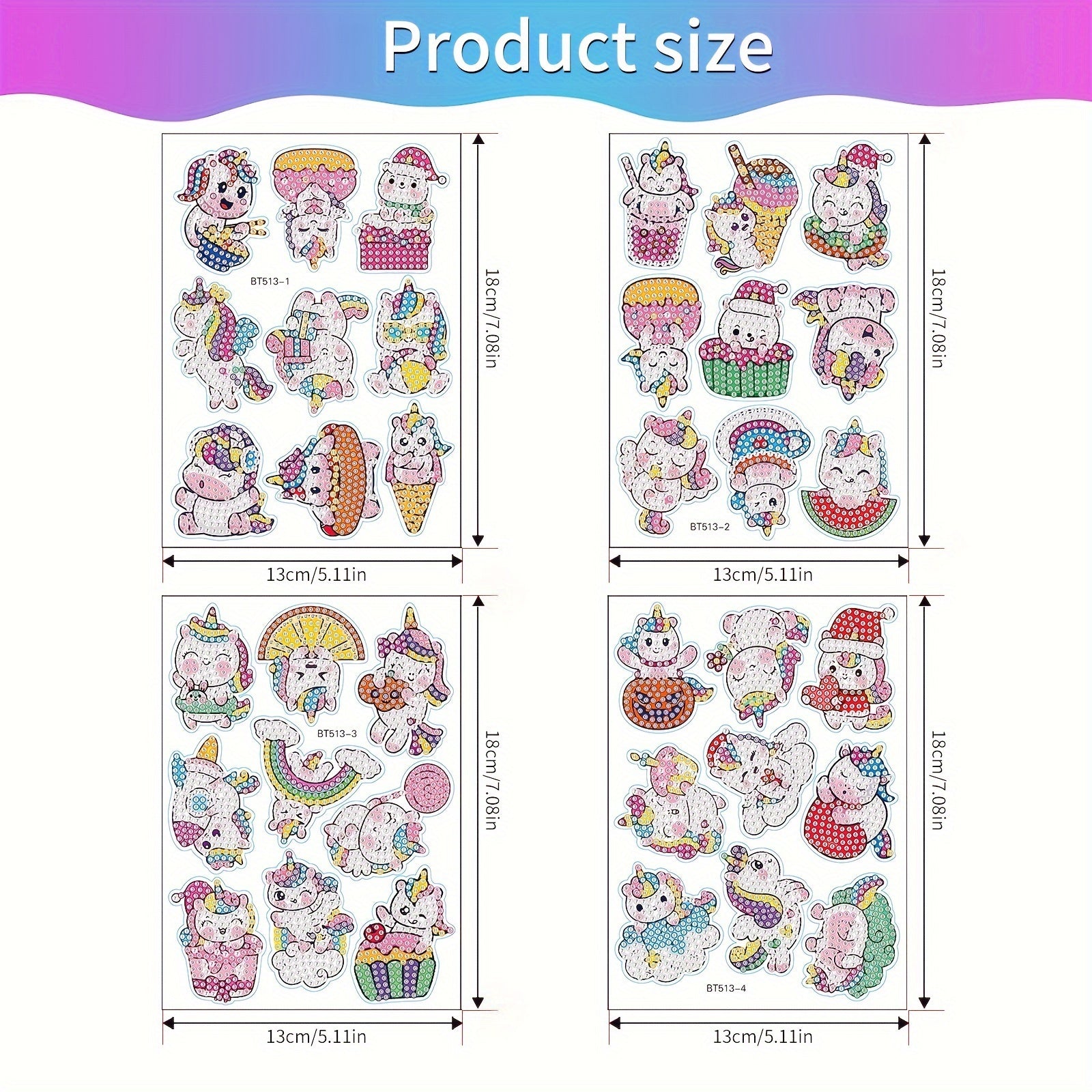 36pcs DIY Diamond Painting Stickers Handcraft Cartoon Unicorn Rhinestone