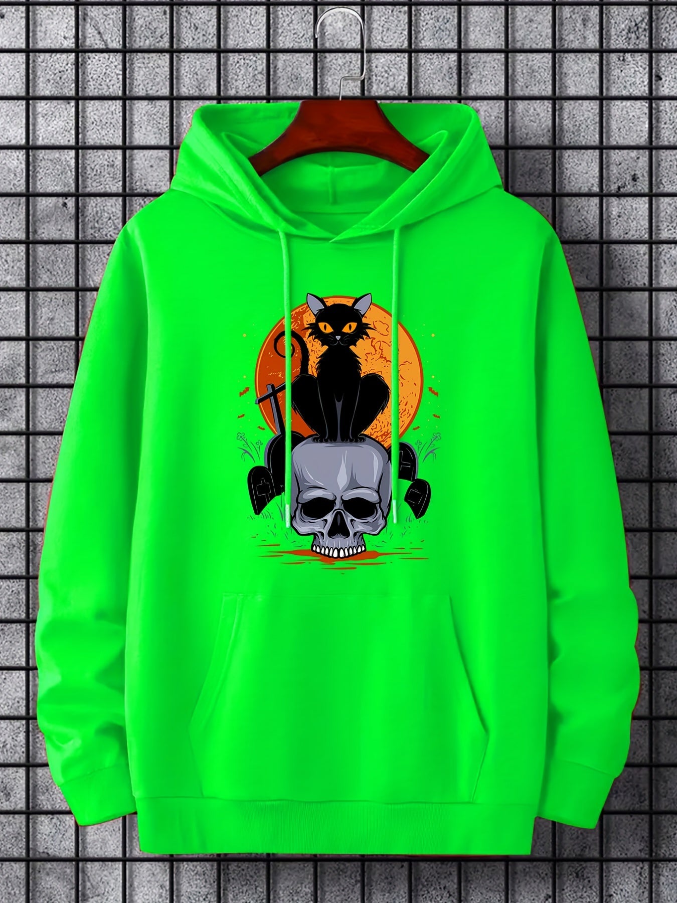 Men's Halloween Style Cat & Skull Hoodie