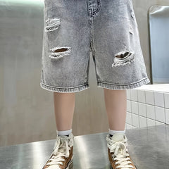 Boys Ripped Denim Jeans Shorts Pockets Casual Summer Kids Clothing
