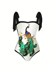 Peacock Print Swimsuit & Cover Up Set