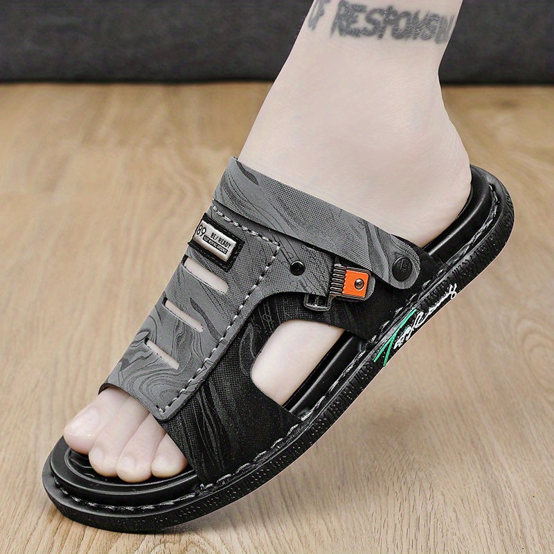 Men's Casual Letter Print Open Toe Slip On Hollow Out Strap Sandals