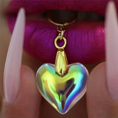 Colorful Heart Pendant Earrings Punk Style Ear Jewelry For Girls