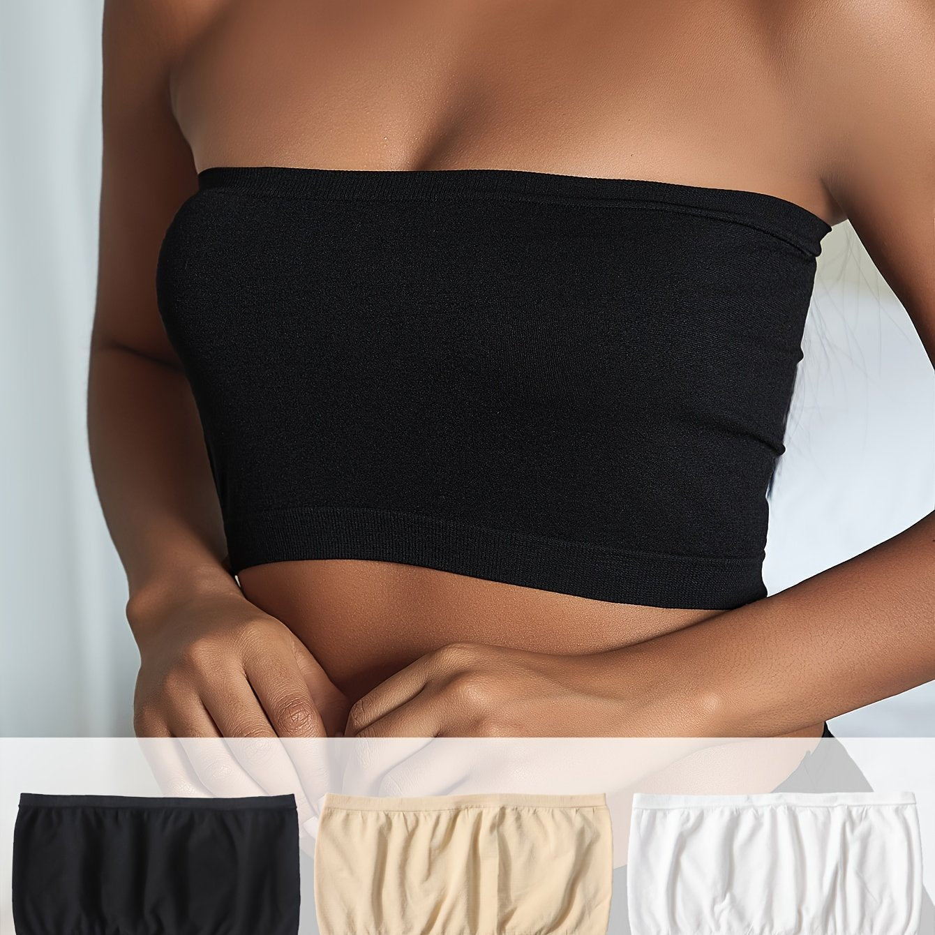 3pcs Strapless Bandeau Bras Soft Everyday Bra Women's Lingerie