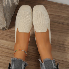 Women's Knitted Flat Shoes Comfy Square Toe Slip On Casual Walking Flats