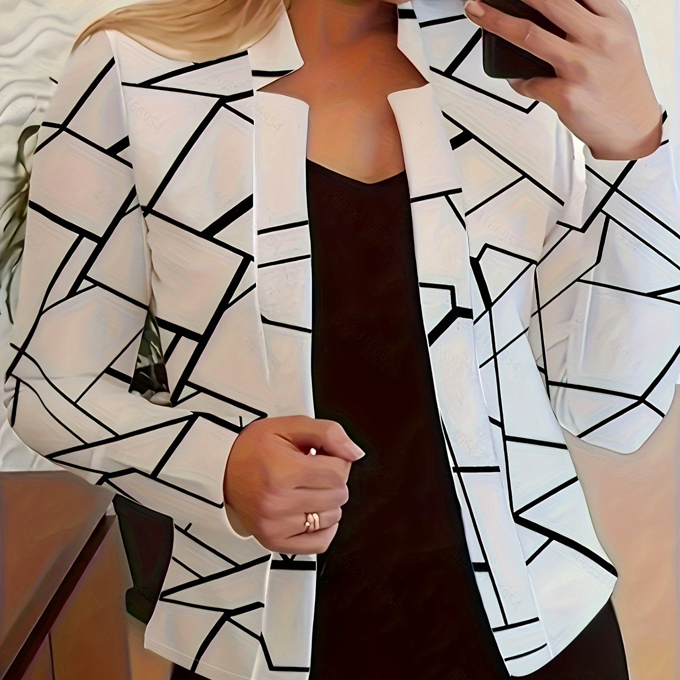 Geometric Print Open Front Blazer