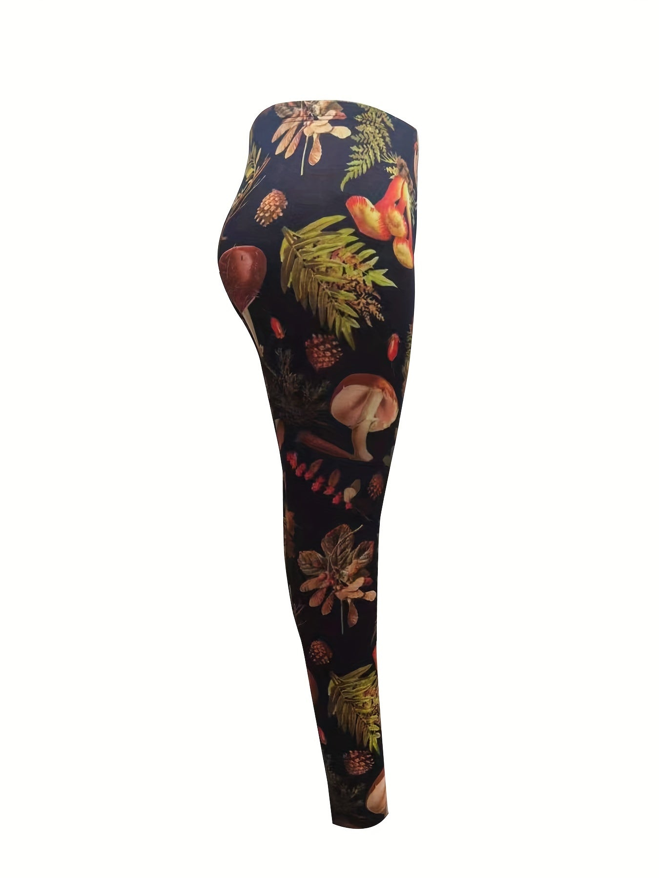 Women's Plus Mushroom Print High Rise Skinny Yoga Running Pants