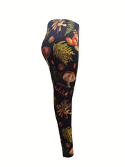 Women's Plus Mushroom Print High Rise Skinny Yoga Running Pants