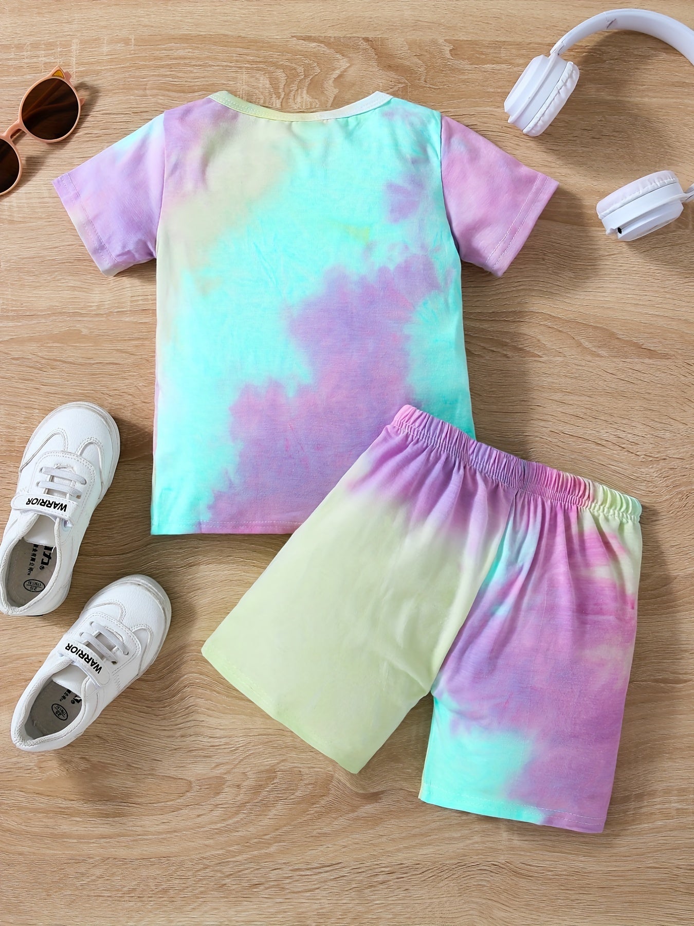 2pcs Girls Tie Dye T Shirts & Shorts Set Kids Summer Clothes