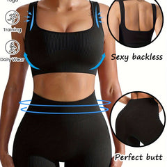 Threaded Yoga Set High Impact Sports Bra and Shorts