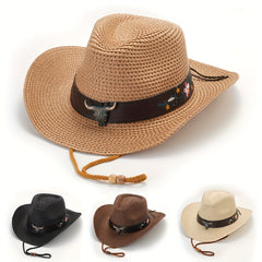 Cow Scalp With Straw Hat Western Cowboy Hat Ethnic Style