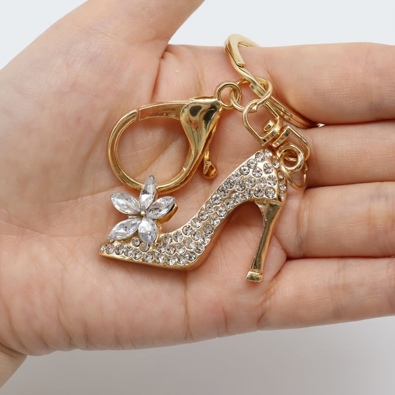 High Heel Shoes Keychain With Rhinestone Decoration