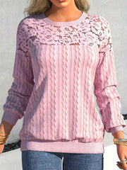 Lace Sleeve Knit Top - Round Neck
