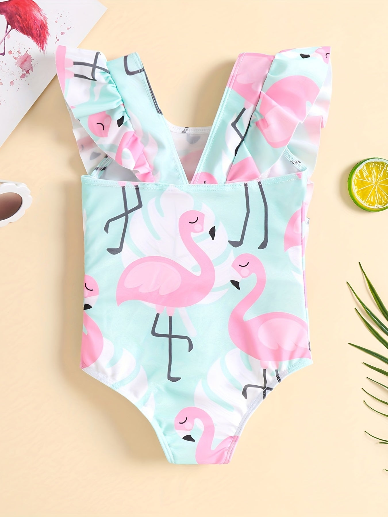 Flamingo Graphic One Piece Swimsuit for Baby Girls