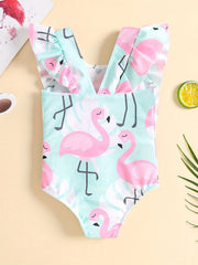 Flamingo Graphic One Piece Swimsuit for Baby Girls