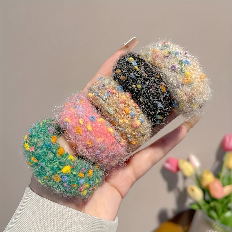 5pc Fall/Winter Plush Hair Scrunchies for Young Girls