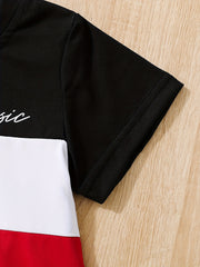Kids Block T shirt Letter Print Short Sleeve Top