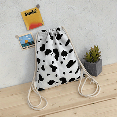 Stylish Cow Pattern Backpack All Match Drawstring Sports Rucksack