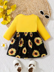 Baby Girls Ruffle Trim Flower Print Dress Long Sleeve Sundress