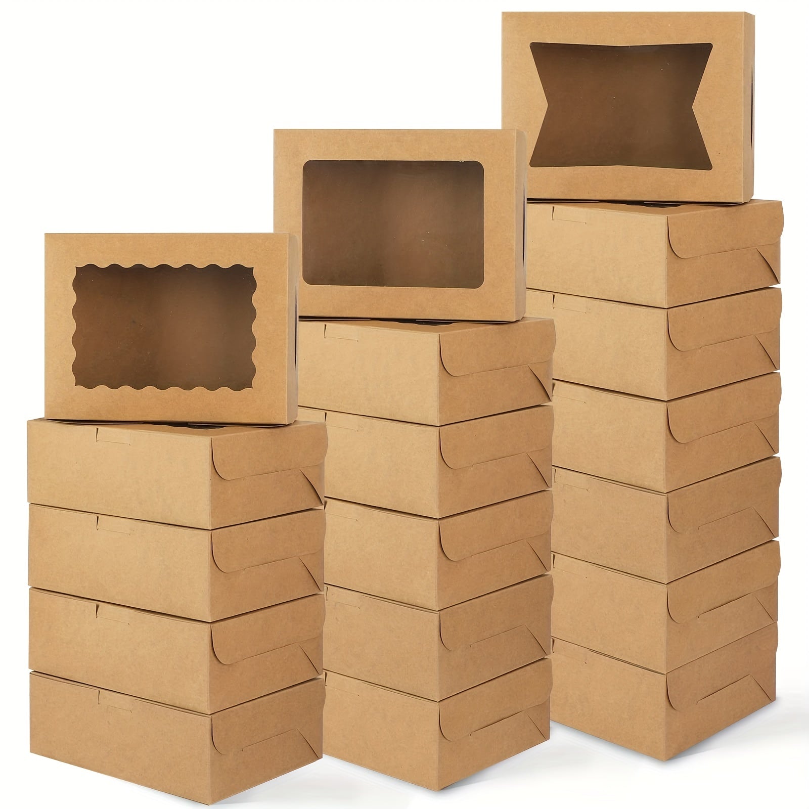 32pcs Brown Pastry Boxes with Windows - Gift Packaging for Cookies