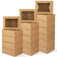 32pcs Brown Pastry Boxes with Windows - Gift Packaging for Cookies