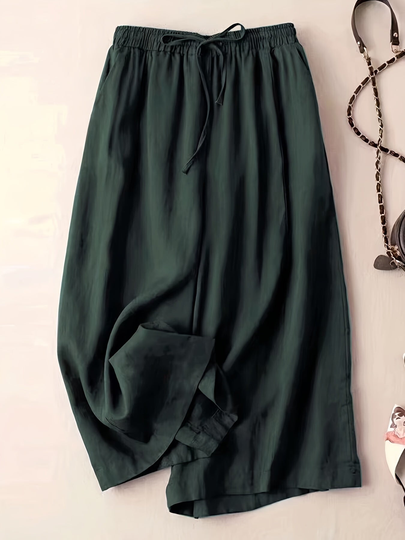 Wide Leg Drawstring Capris Pants for Women