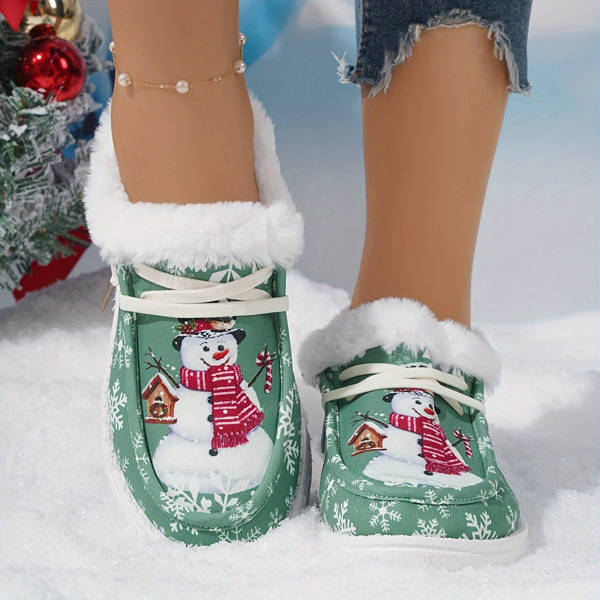 Christmas Snowman Pattern Thickened Warm Winter Outdoor Sneakers
