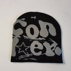 Double Y2K Beanie Unisex Hip Hop Knit Hat Letter Jacquard Warm Skull Cap
