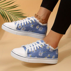 Women's Floral Canvas Shoes Lace Up Low Top Sneakers
