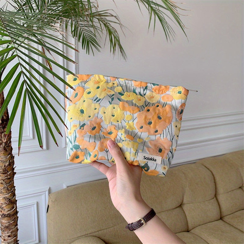 Floral Pattern Makeup Pouch Zipper Roomy Style Makeup Bag