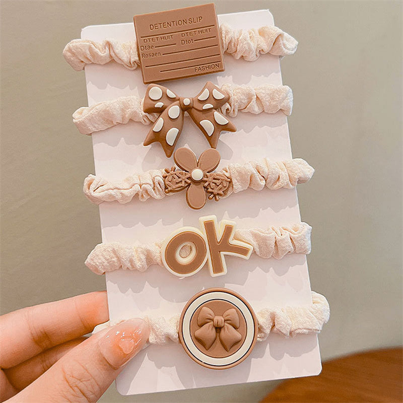 5pcs Girls Hair Tie Stretch Bow Rubber Bands Hair Rope Hair Bands Accessories