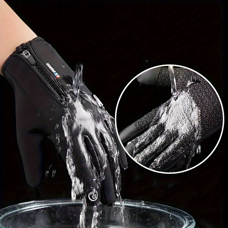 Non-slip Zipper Winter Gloves Touchscreen Plush Warm