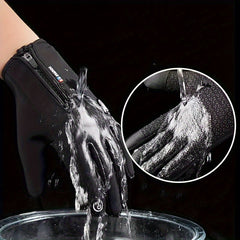 Non-slip Zipper Winter Gloves Touchscreen Plush Warm