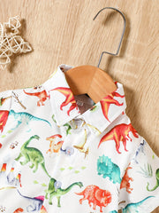 Casual Dinosaur Print Short Sleeve Shirt Little Boys Tee Top