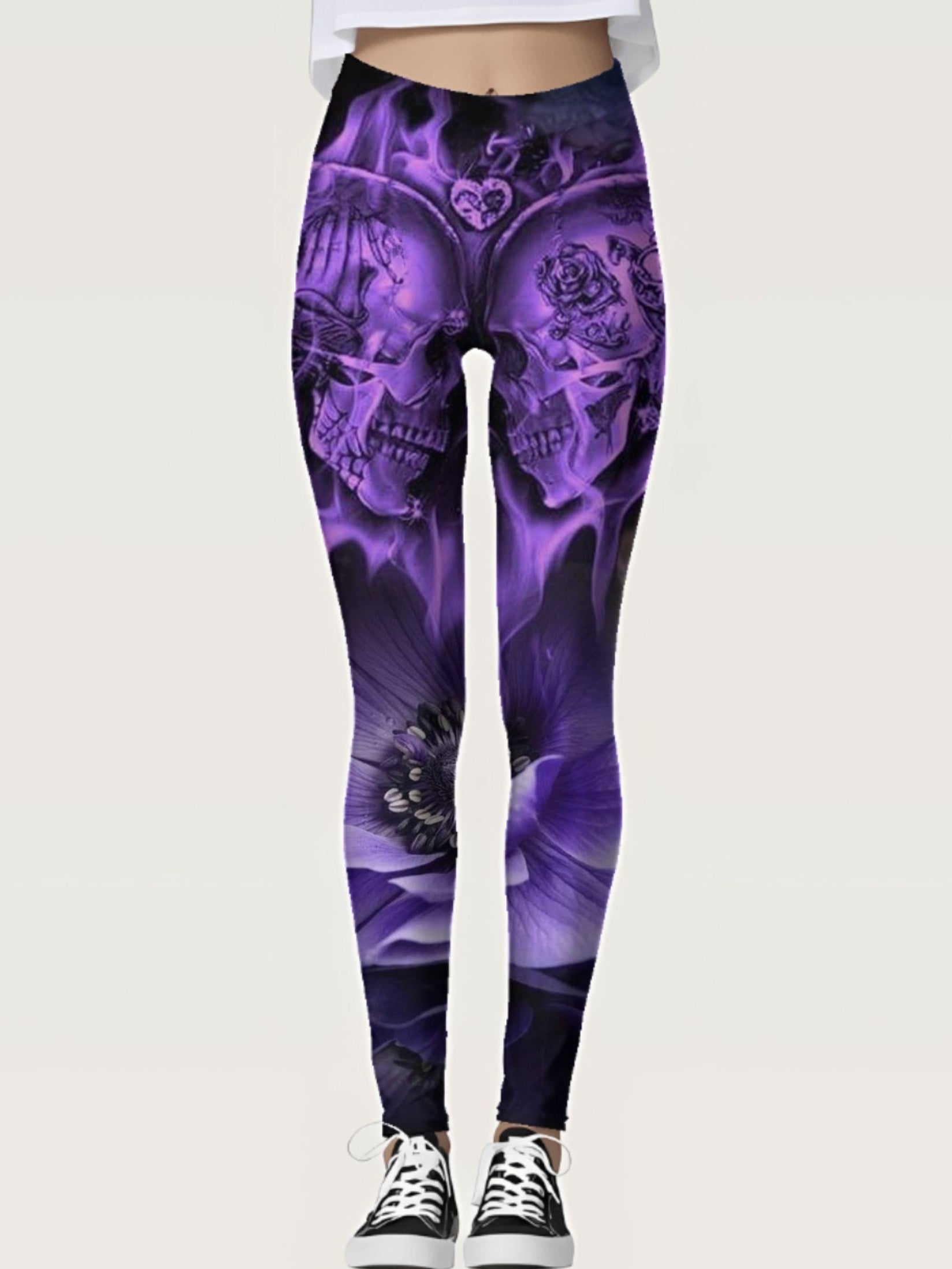 Skull Print Skinny Leggings Vintage Retro Stretchy Leggings