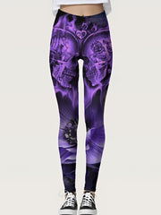 Skull Print Skinny Leggings Vintage Retro Stretchy Leggings