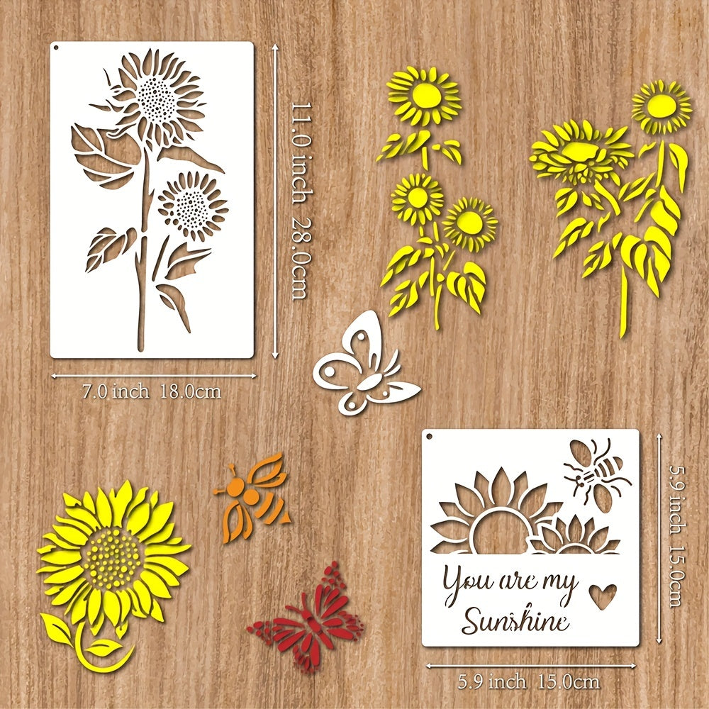 8 Pcs Sunflower Butterfly Stencils for Painting on Wood, Wall, Canvas