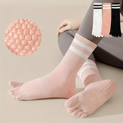 3 Pairs Non Slip Five Toe Silicone Bottom Socks for Women