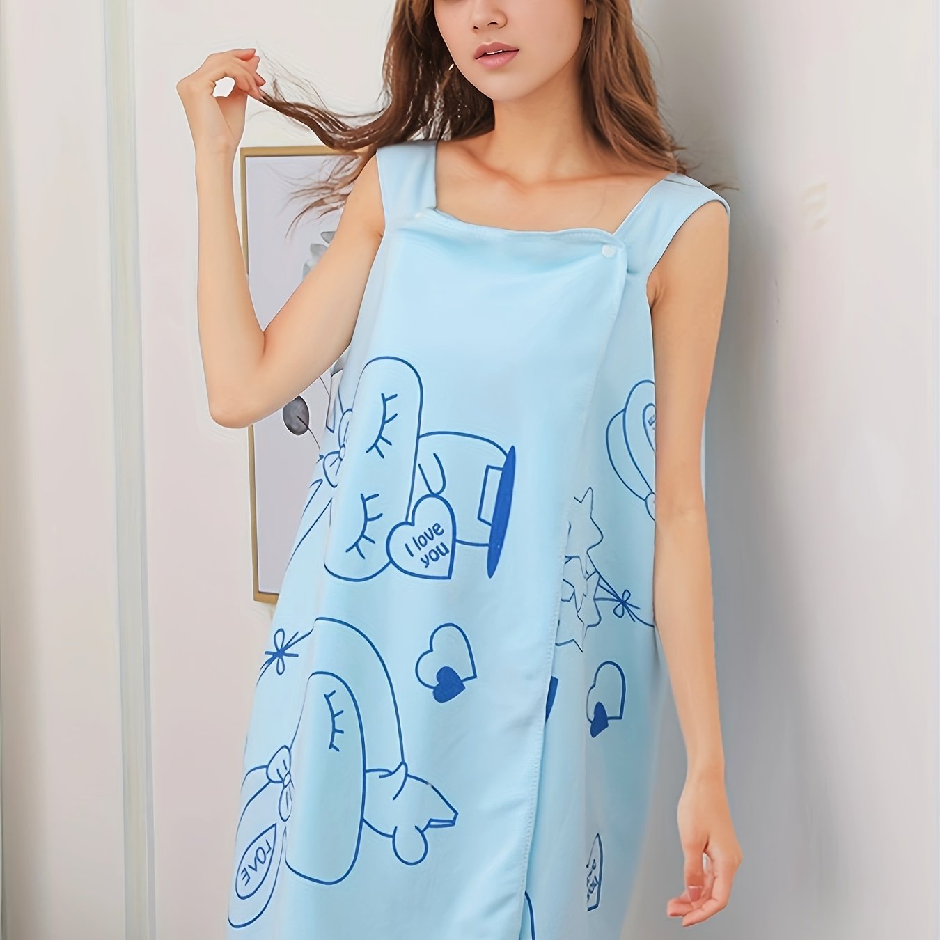 Bunny Print Sleeveless Night Robe Women's Sleepwear