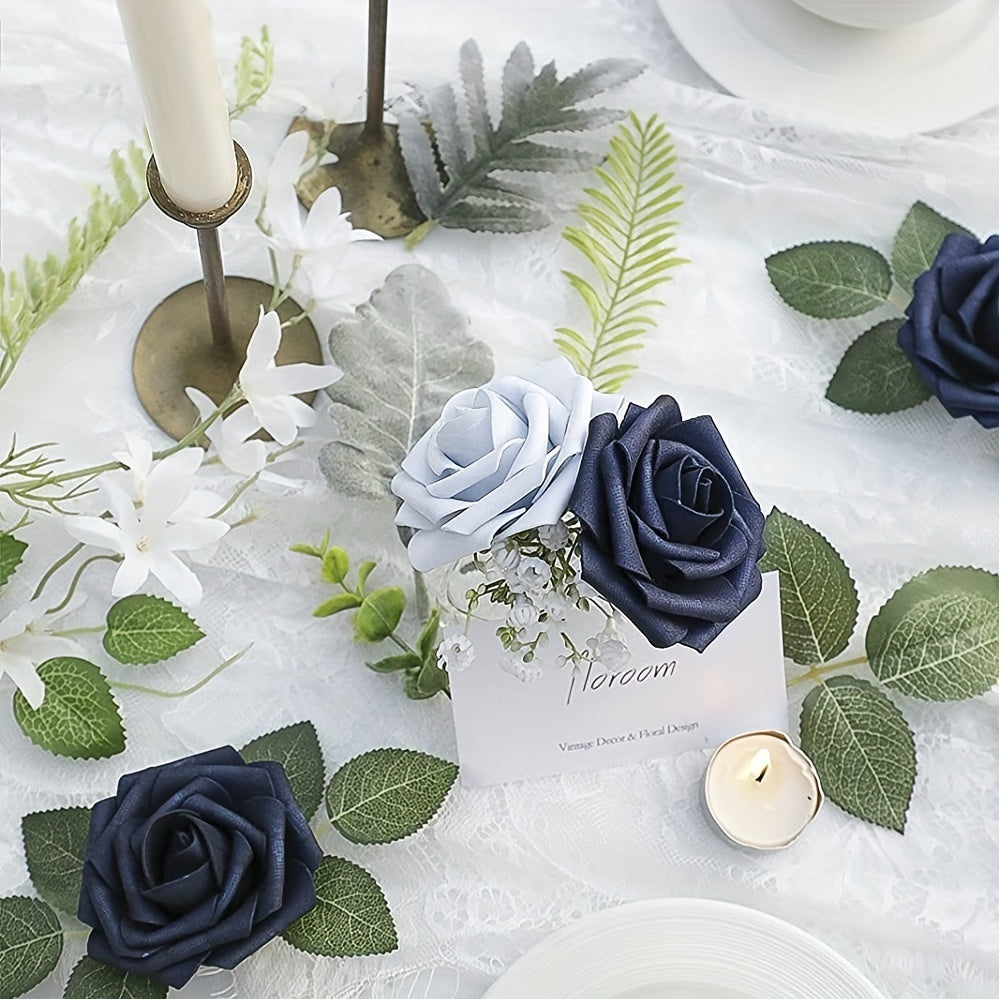 25pcs Artificial Navy Roses DIY Wedding Bouquets Bridal Shower Party Decor